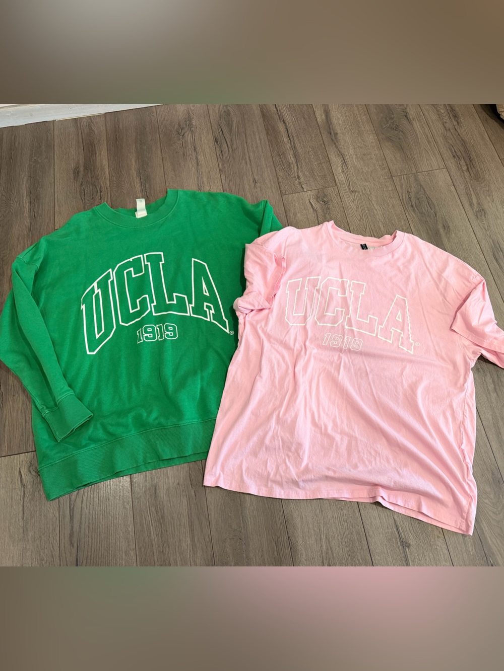 2 pcs UCLA Green oversized sweater and Pink oversized Tshirt both size Medium